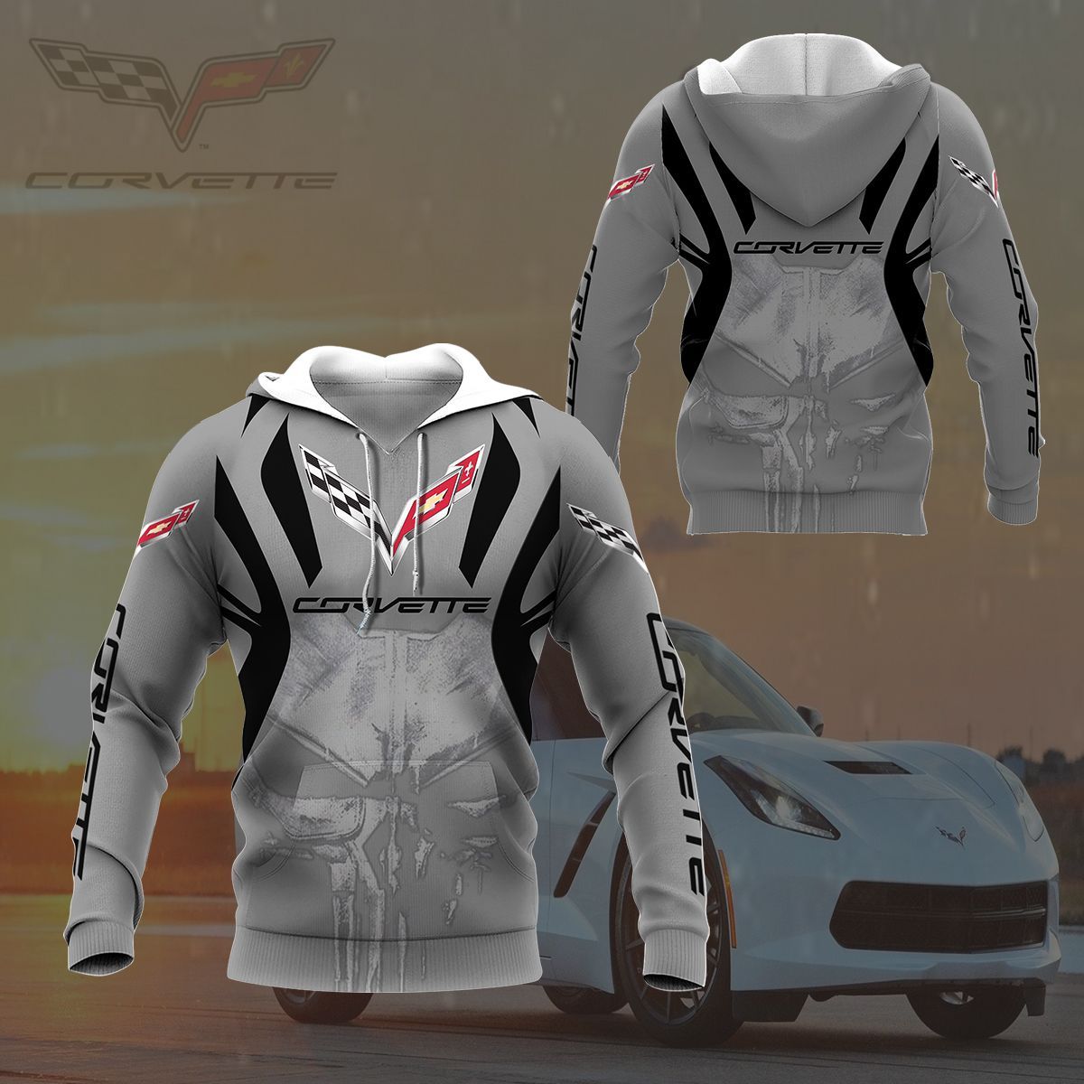3D All Over Printed Chevrolet Corvette  Shirts Ver 1 (Grey)