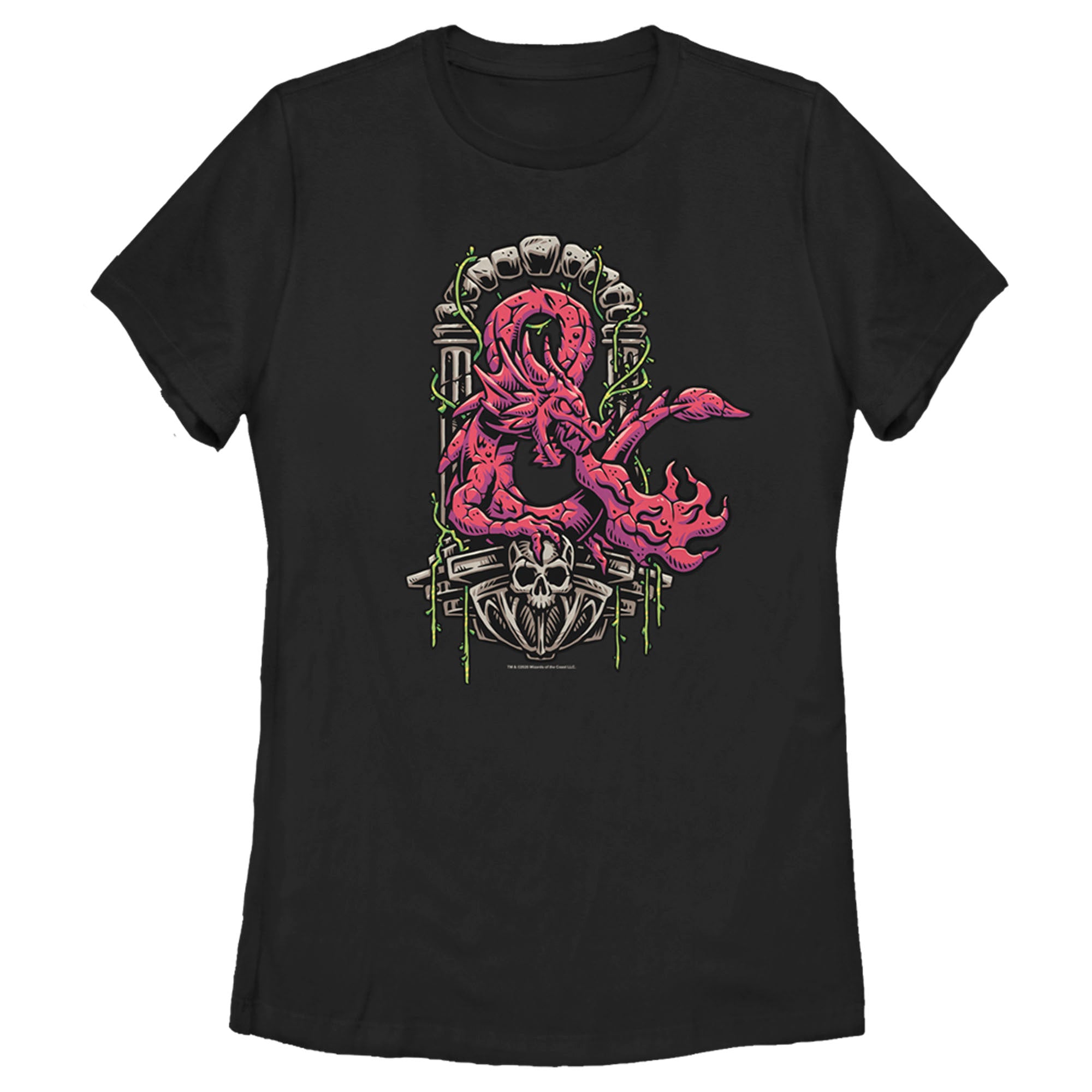 Women’S Dungeons & Dragons Red Dragon Logon On Top Of Skull T-Shirt