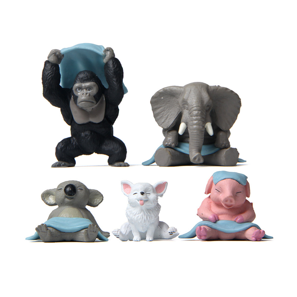 5Pcs Mini Cute Japanese Animal Figures Gorilla Elephant Koala Dog Pig PVC Figurines Toy Home Garden Decor alx