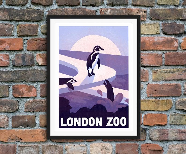 London Zoo Penguins Poster