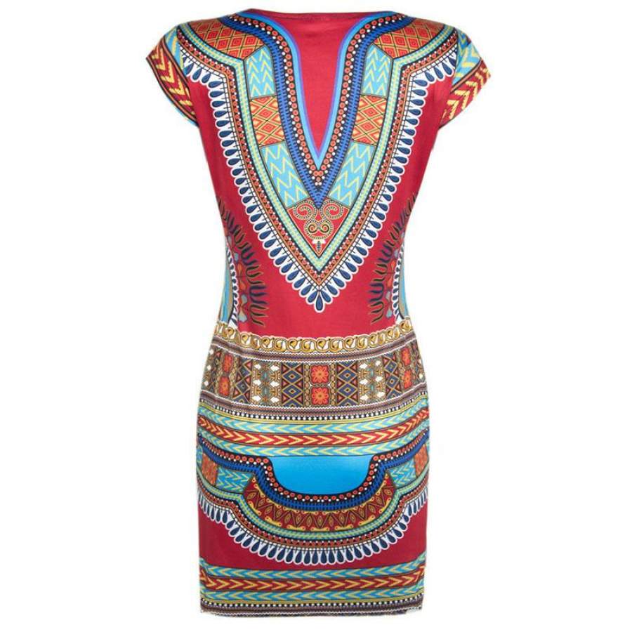 2018 Women Dress Ladies Short V-Neck Sexy African Dresses Traditional Print Mini Women Summer Boho Beach Dress