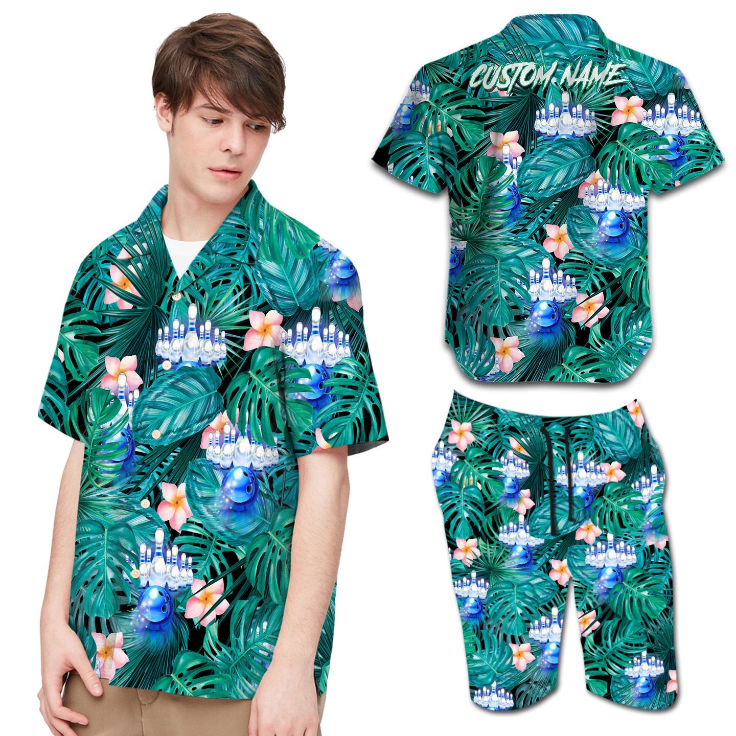 Bowling Plumeria Tropical Leaves Custom Name Hawaii Shirt For Men In Daily Life Ha29416