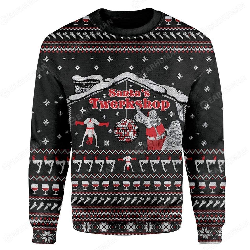 Gearhumans Custom Ugly Santa’S Twerkshop Christmas Sweater Jumper