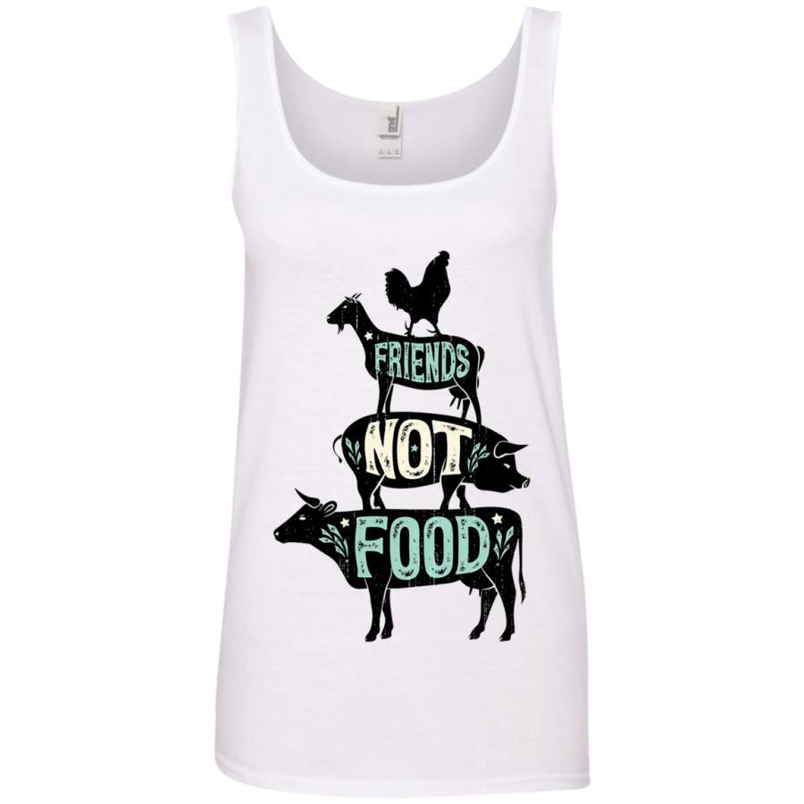 AGR Friends Not Food – Vegan Vegetarian Animal Lovers T-Shirt – Vintage Distressed_2 Ringspun Tank Top