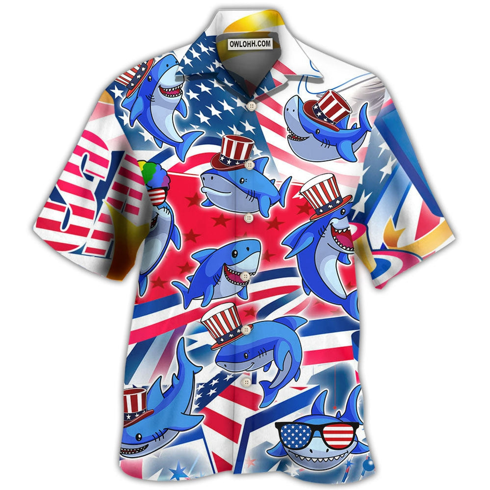 Shark Funny Usa Flag Independence Day – Hawaiian Shirt – Owl Ohh