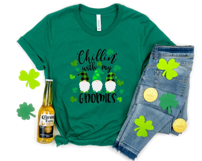 Chilling With My Gnomies Shirt, St Patricks Day Shirt, Irish Gifts, Clover Shirt, Shamrock Shirt, Leopard Shamrock