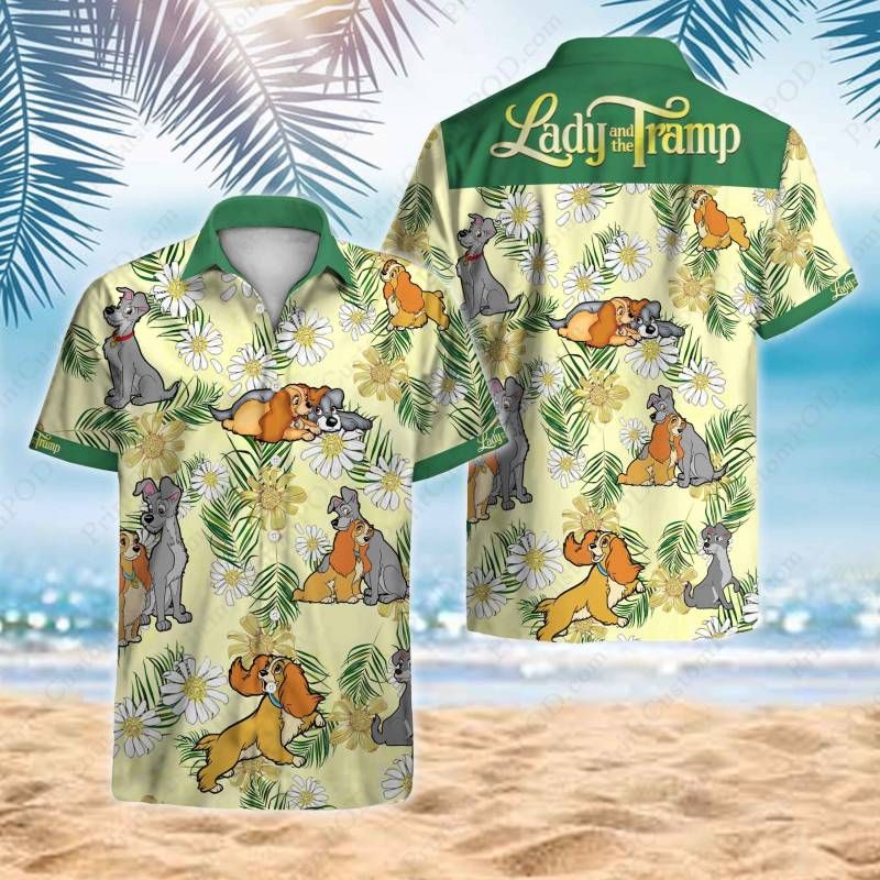 Lady And The Tramp 1955 Hawaii Graphic Print Short Sleeve Hawaii Casual Shirt Ha98103