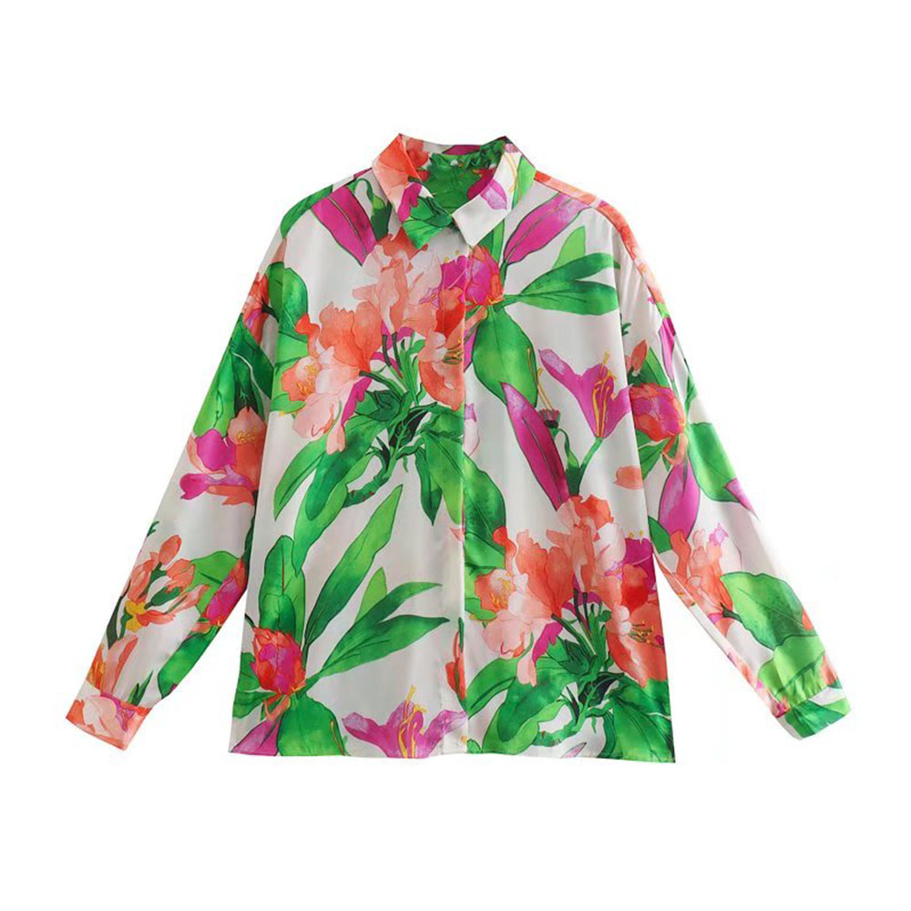 ZATRHMBM New Fashion Floral Print Lady Top Single-Breasted Lapel Elegant Woman Shirt Basic Long Sleeve Chic Ladies Blouse alx