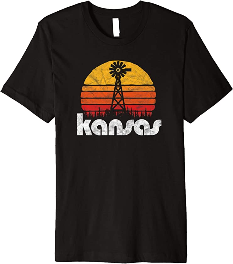 Vintage Kansas Distressed 80’s Sun & Windmill Graphic Premium T-Shirt