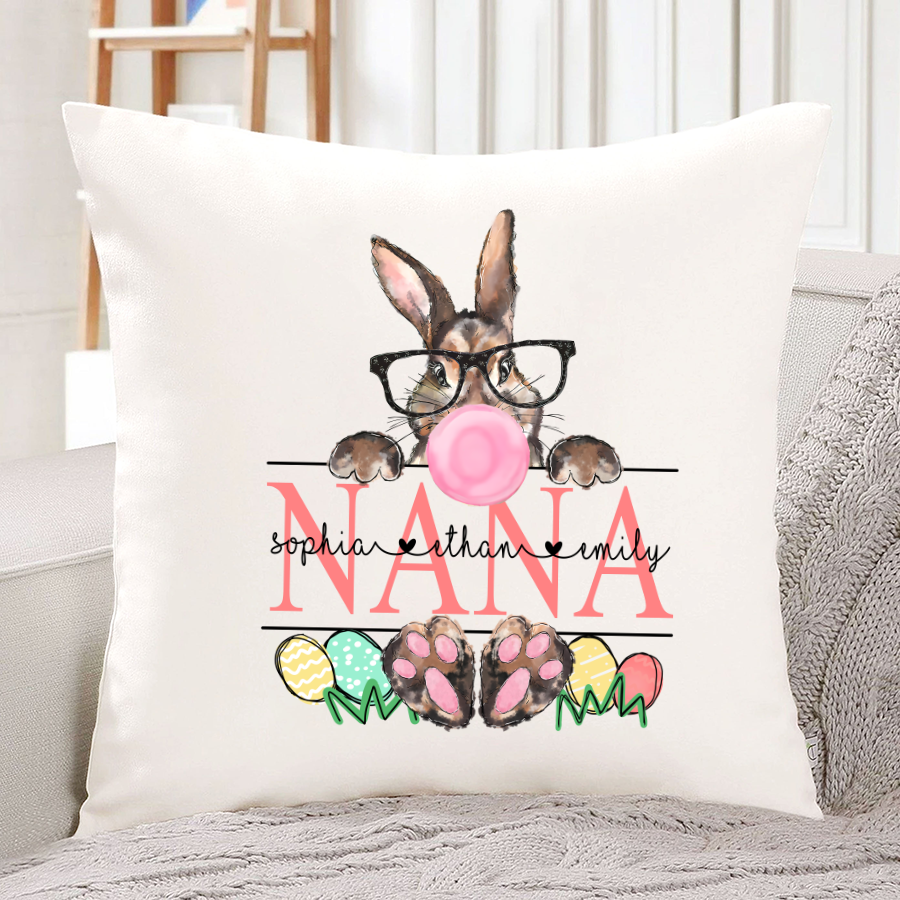 Bunny With Glasses & Bubblegum, Nana With Kids, Easter Day Gift Cth01 Indoor Pillow