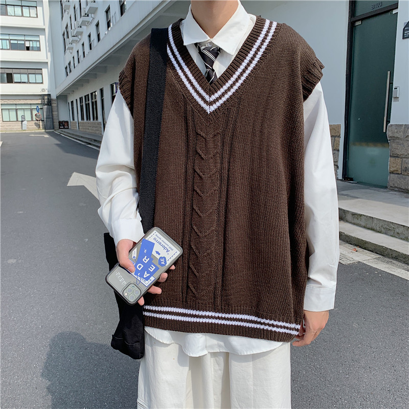 Sweater Vest Men Knitted Loose Patchwork Jumpers Korean Preppy Students Casual All-match Spring Fall Outwear Chic Ropa Invierno alx