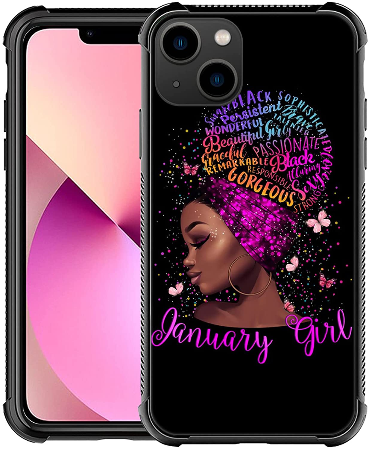 Phone Case For Black Girl Butterfly Gorgeous Black Girl Tempered Glass Back Soft Silicone Tpu Shock Protective