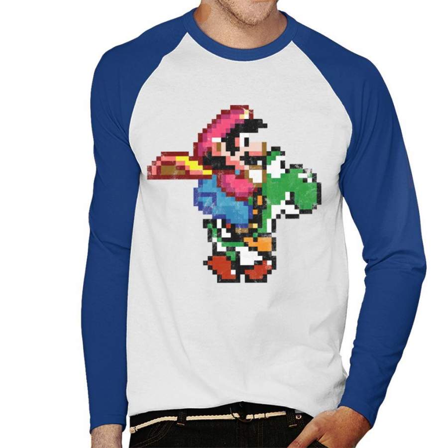 Pixel Mario And Yoshi Men’s Baseball Long Sleeved T-Shirt