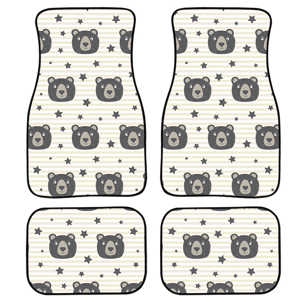 Cute Black Bear Pattern Print Front And Back Car Floor Mats, Front Car Mat