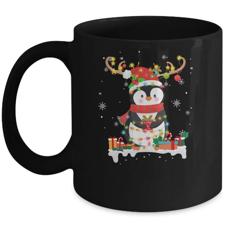 Cute Penguin Reindeer Santa Hat Xmas Christmas Penguin Lover Mug