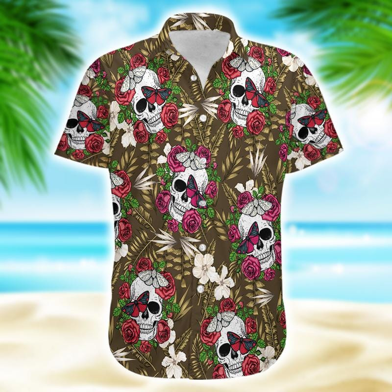 Flowers Skull Summer Vibe Rose Tropical Hawaii Aloha Shirts Dh Ha84816