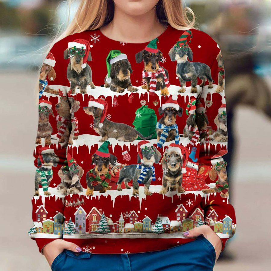 Wire Haired Dachshund – Snow Christmas – Premium Dog Christmas Ugly Sweatshirt, Dog Ugly Sweater