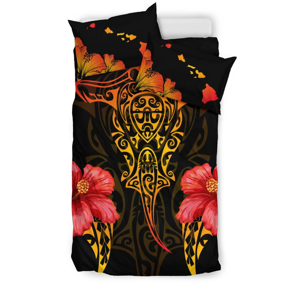 Alohawaii Bedding Set – Cover And Pillow Cases Hawaiian Hamerhead Shark Polynesian Hibiscus J1