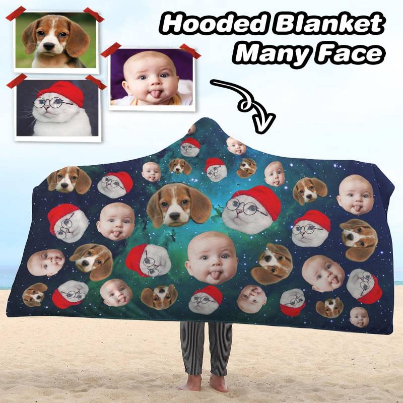 Personalized Many Face Sherpa Hooded Blanket