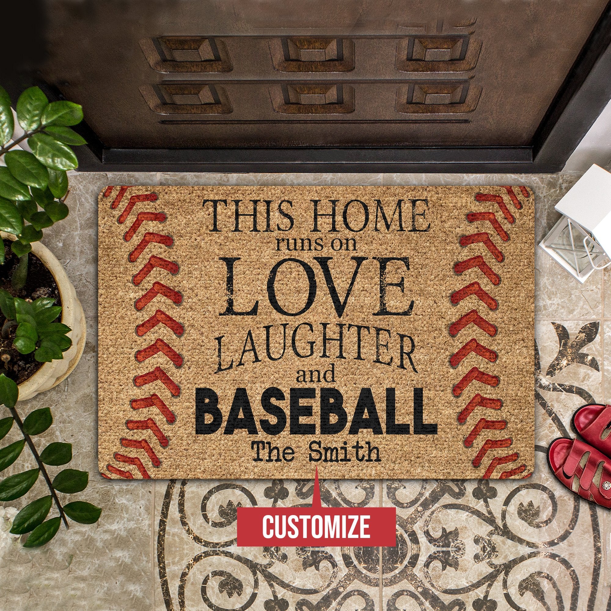 This Home Runs On Love Personalized Coir Pattern All Over Printing Doormat Pre1965