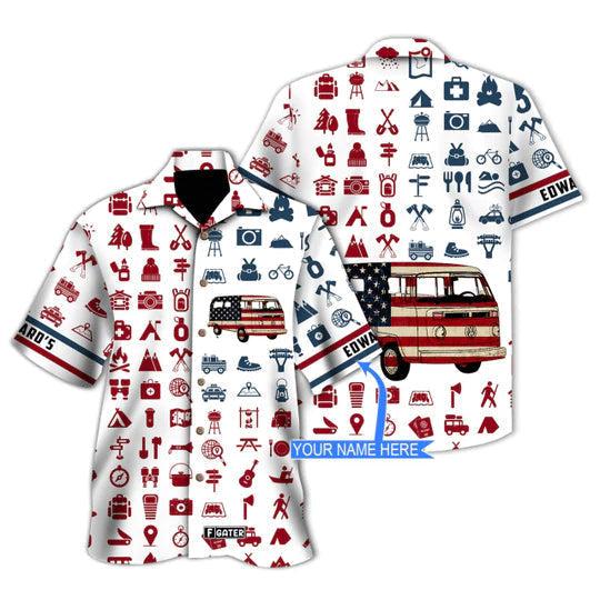 Camping Vans American Flag Custom Name Hawaii Shirt For Men And Women Ha926