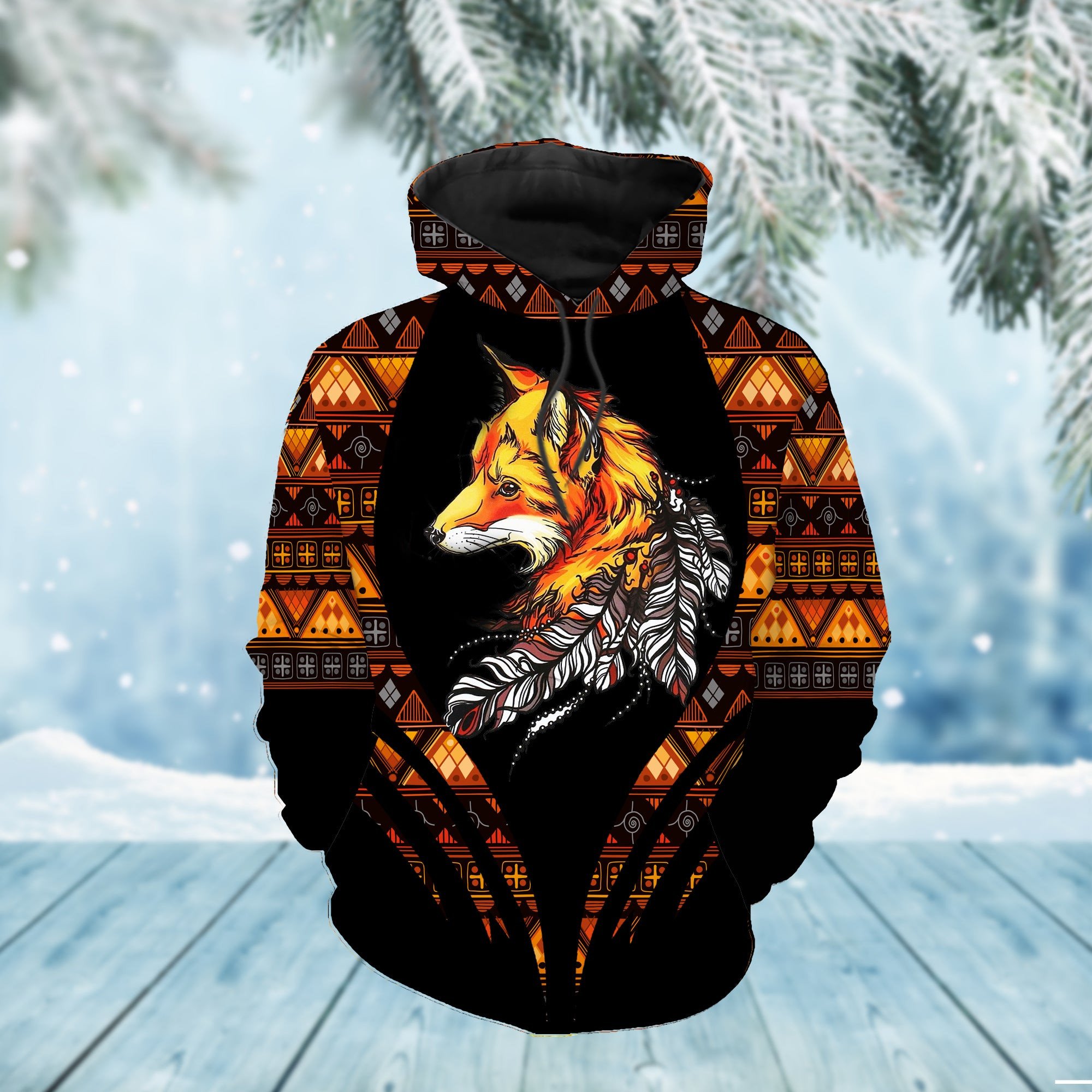 Wolf Native With Feathers 3D Hoodies Shirt Sweater Zip Hoodie Gifts For Native American Day