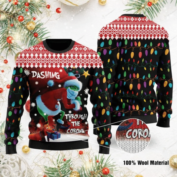 Grinch Dashing Through The Corona 100% Wool Material Sweater HN041105