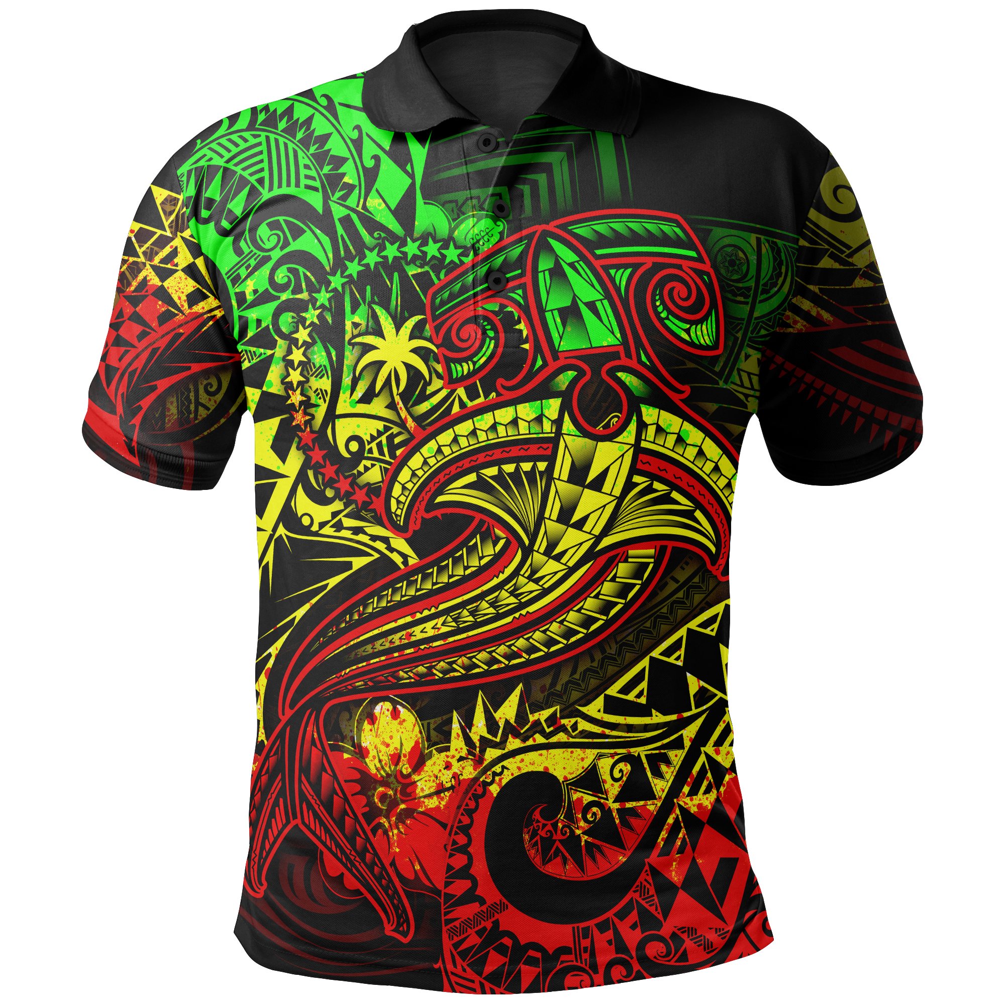 Chuuk Polo Shirt  – Reggae Shark Polynesian Tattoo – BN18