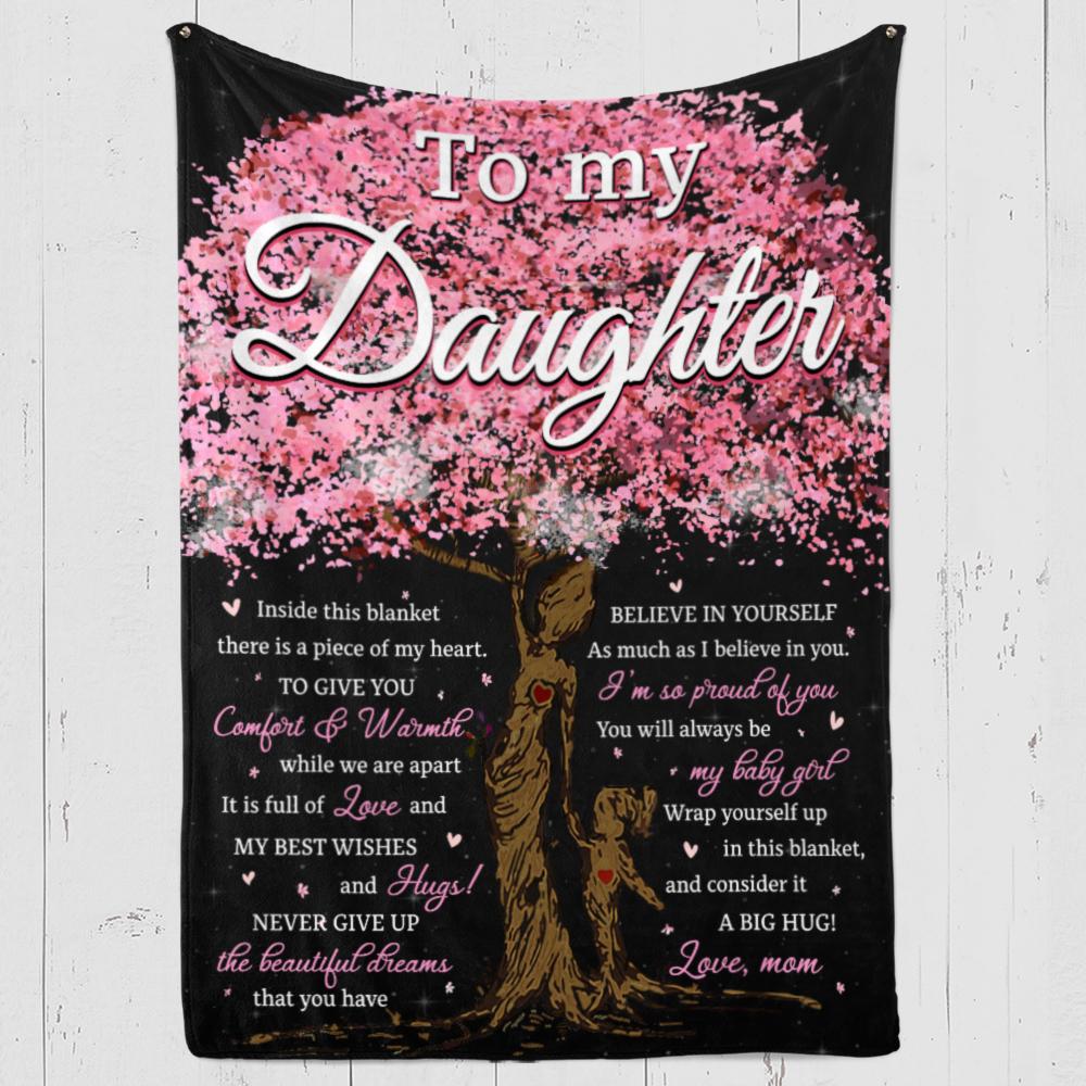 To My Daughter Pink Tree Fleece Blanket, Best Wishes For You – Gift For Daughter From Mom Birthday Gift Home Decor Bedding Couch Sofa Soft