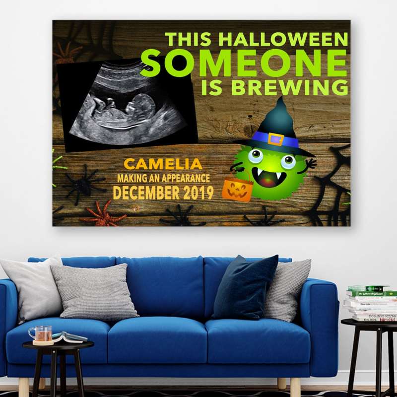 Personalized This Halloween Someone Is Brewing Canvas/Poster, Custom Halloween Pregnancy Announcement Gift With Sonogram