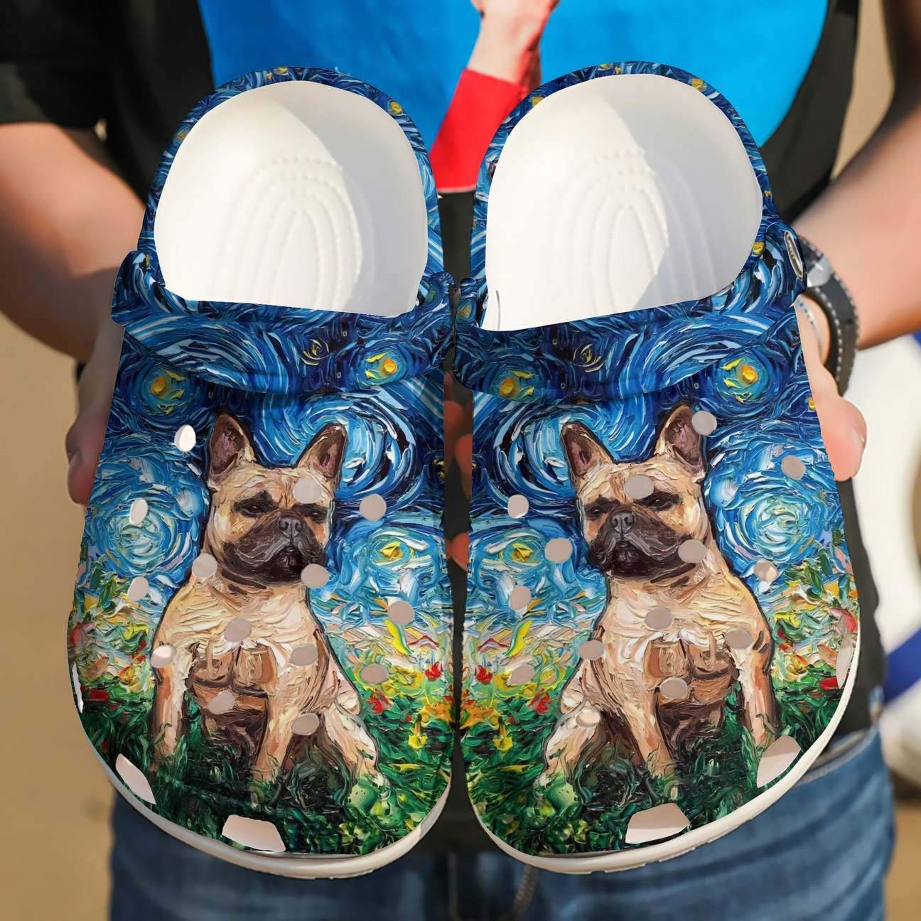 French Bulldog Personalized Clog, Custom Name, Text Starry Night, Fashion Style For Women, Men, Kid, Print 3D