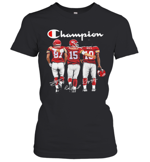 Kansas City Chief Kelce Mahomes And Hill Champion Signatures Women’S T-Shirt