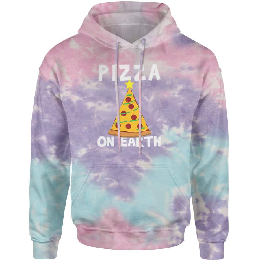 Pizza On Earth Christmas Tree Tie-Dye Adult Hoodie Sweatshirt