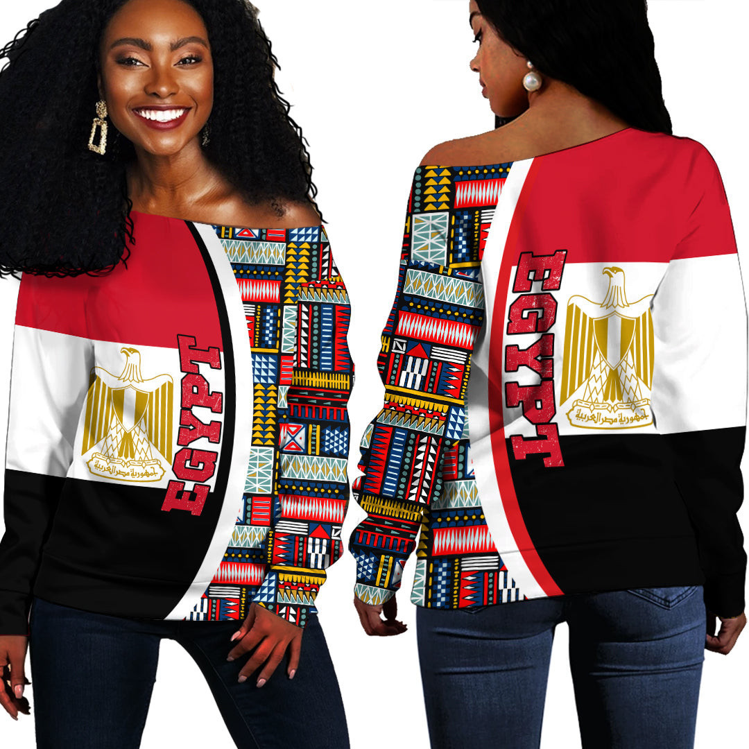 Africazone Clothing – Egypt Flag And Kente Pattern Special Women’S Off Shoulder Sweaters A35