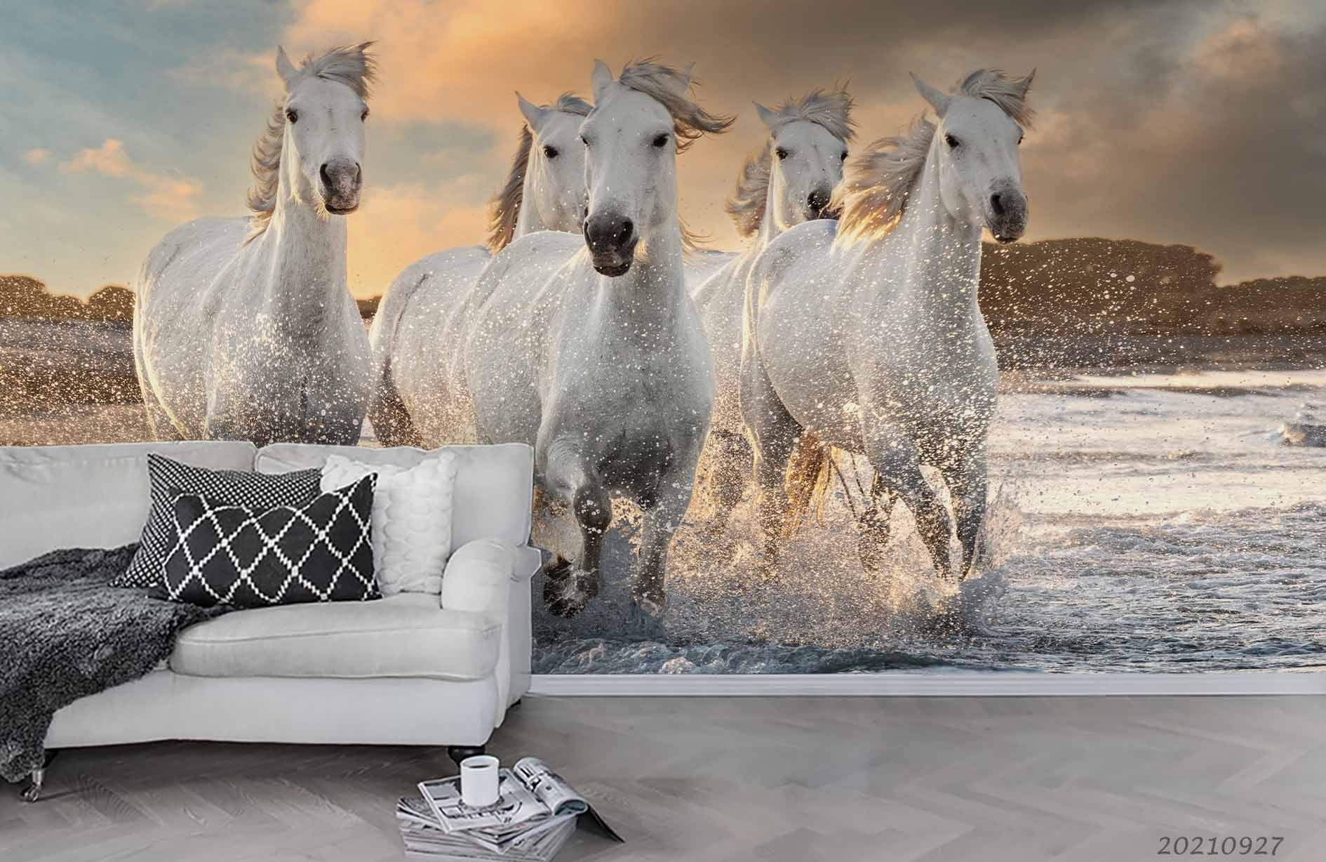 3D Sea Animal Horse Running Wall Mural Wallpaper Lqh 210