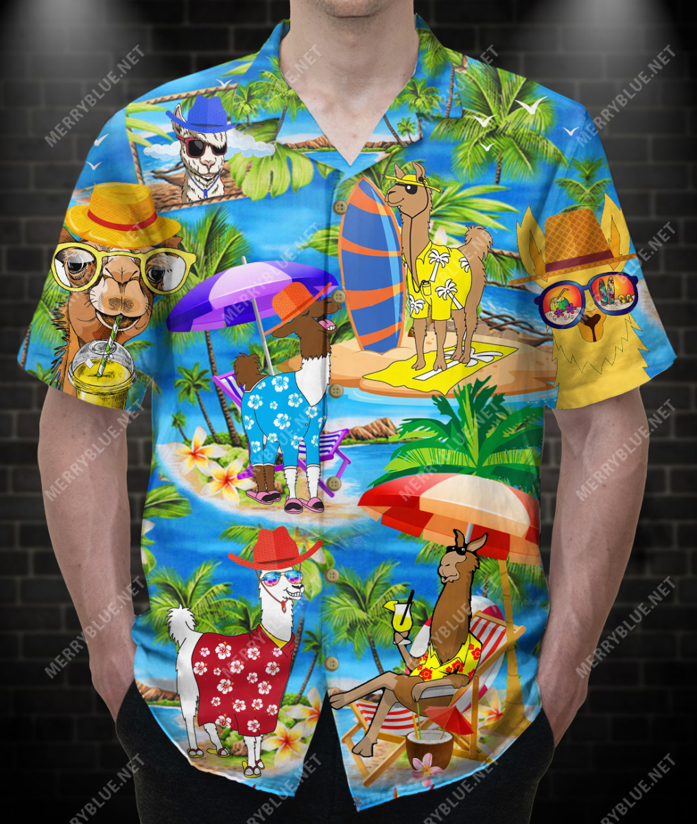 Happy Llamas In The Sunny Beach Unisex Hawaii Shirt Ha19530