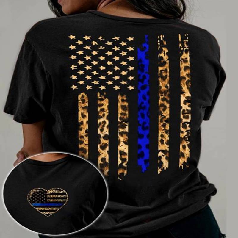 Thin Blue Line Leopard 2 Sides Ladies T-Shirt