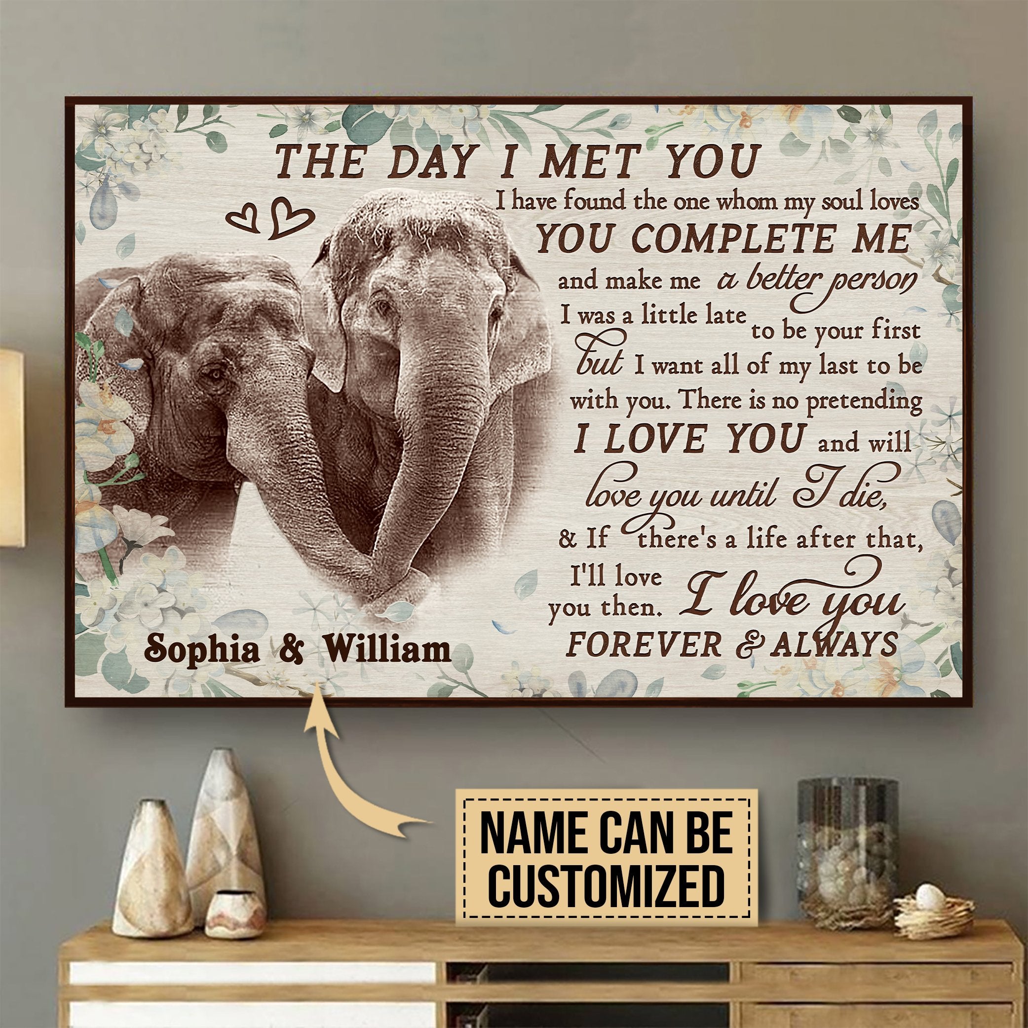 Aeticon Gifts Personalized Elephant The Day I Met Canvas Mom Dad Gift Home Decor