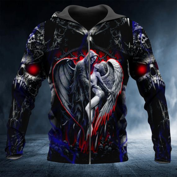 Couple Skull 3D All Over Printed Unisex Zip Up Hoodie Us Size