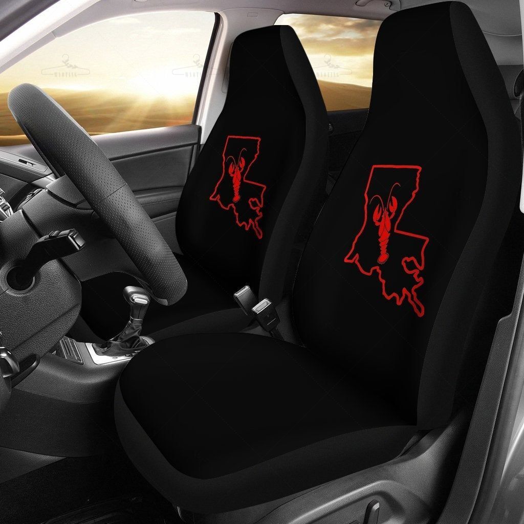 Louisiana Crawfish Black Car Seat Covers Pair, 2 Front Car Seat Covers, Seat Cover For Car, Car Seat Protector, Car Accessory