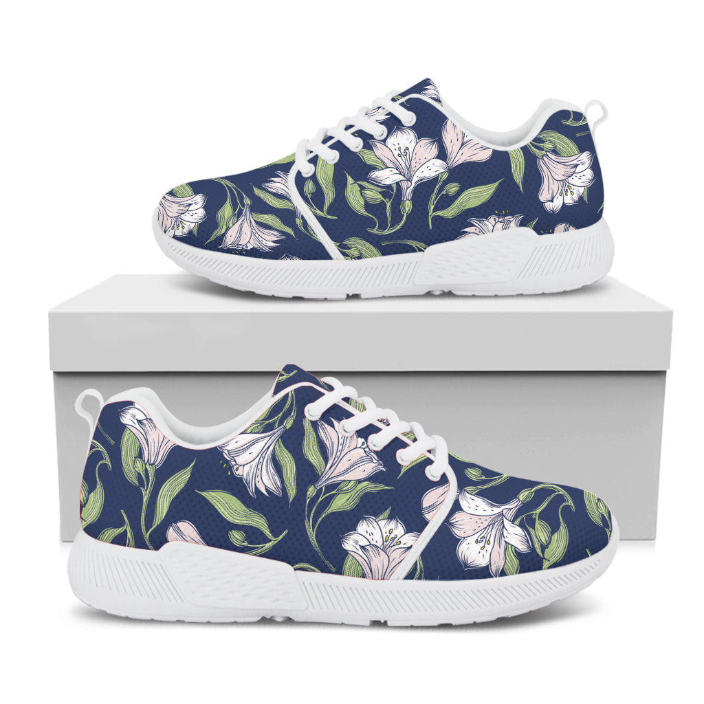 White Alstroemeria Pattern Print White Athletic Shoes