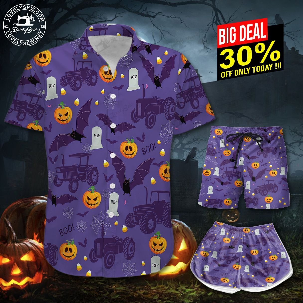 Halloween Tractor Hawaiian Shirt Shorts Ha93449