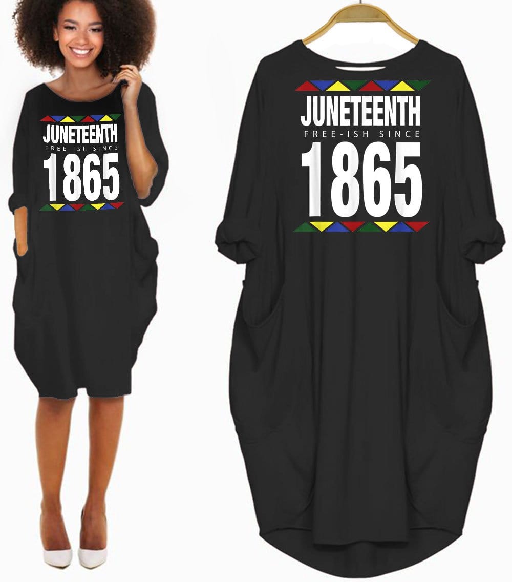 Nice African Dresses Juneteenth Freeish Since 1865 Melanin Ancestor Cute Melanin Girl Long Sleeve Pocket Dress Afrocentric Dress Styles