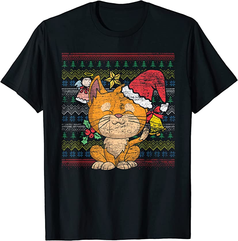 Ugly Christmas Pet Animal Cat Lover Merry Xmas Cute Cat T-Shirt