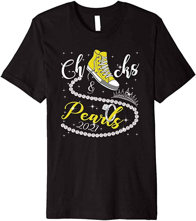 Chucks and Pearls 2021 HBCU Black Girl Magic Yellow Gift Premium T-Shirt