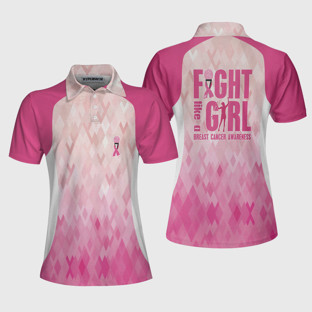 Fight Like A Girl Breast Cancer Awareness Short Sleeve Women Polo Shirt Coolspod