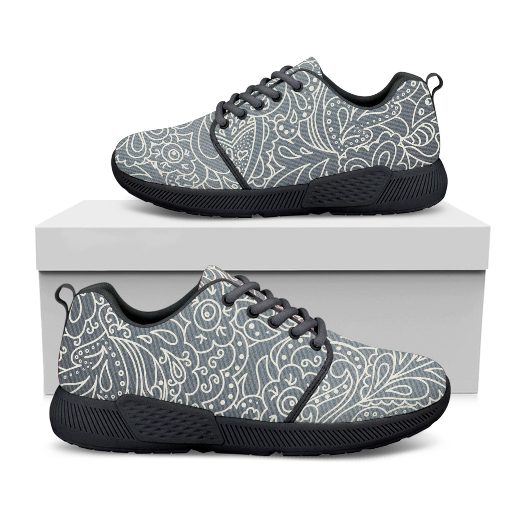 White And Grey Western Floral Print Black Athletic Shoes