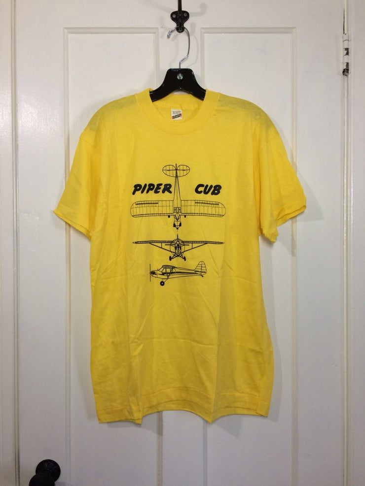 Deadstock 1980S Piper Cub Patent Drawing Airplane Shirt