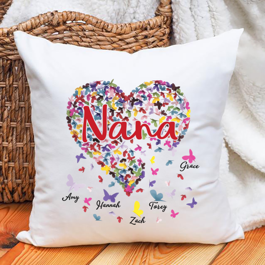 Nana And Grandkids Heart Butterfly Indoor Pillow