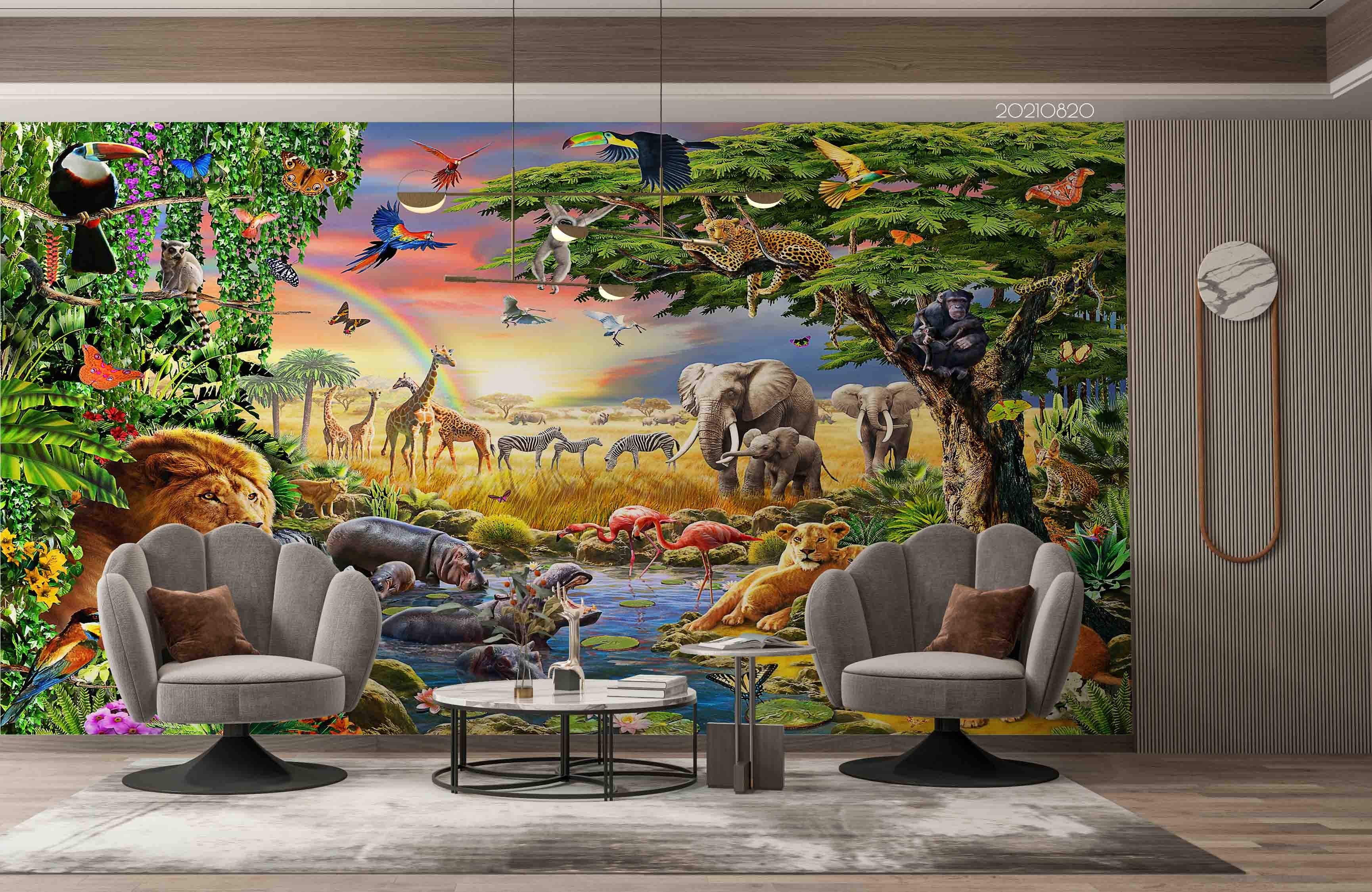 3D Sky Rainbow Forest Animal Wall Mural Wallpaper Lqh 373